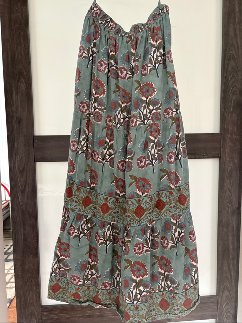 Victoria Dunn Floral Maxi skirt in Sage Green and Rust
